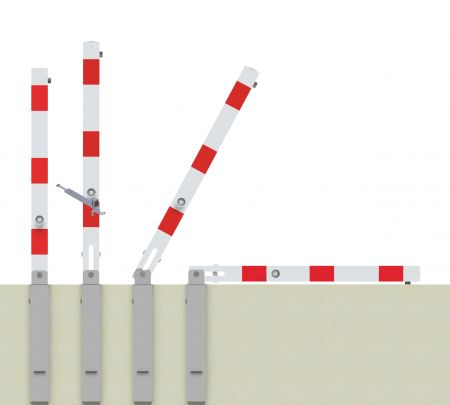 Absperrpfosten Vierkant 70 x 70 mm - umlegbar mit Hebe-/Kippmechanik